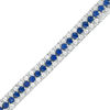 Thumbnail Image 0 of Lab-Created Blue and White Sapphire Triple Row Bracelet in Sterling Silver - 7.25"
