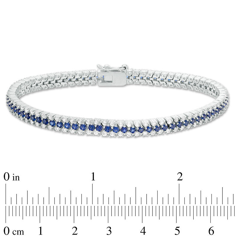 Lab-Created Blue and White Sapphire Triple Row Bracelet in Sterling Silver - 7.25"