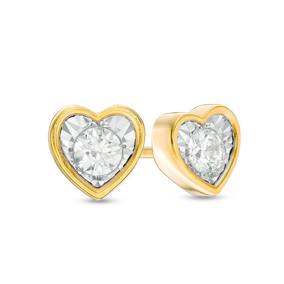 1 6 Ct T W Diamond Solitaire Heart Shaped Stud Earrings In 10k T W Diamond Solitaire Heart Shaped Stud Earrings In 10k Gold