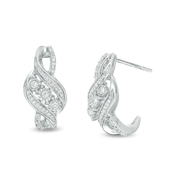 Three Stone Brilliant Cut Diamond Journey Drop Dangle Earrings Sterling Silver