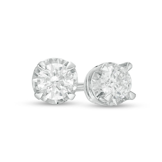 1 3 Ct T W Diamond Solitaire Stud Earrings In Sterling Silver 1 3 Ct T W Diamond Solitaire Stud Earrings In Sterling Silver