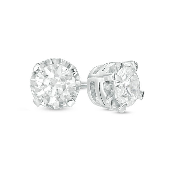 1/10 Carat Princess Shape White Natural Diamond Solitaire Stud Earrings 10K White Gold 0.10 Cttw 