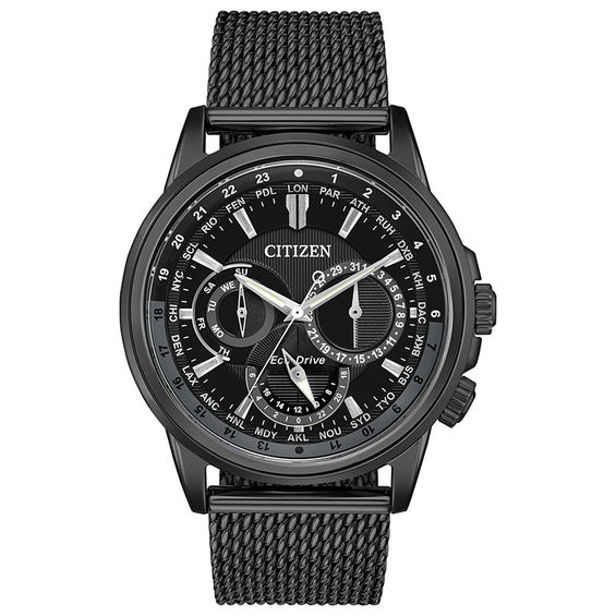 men s citizen eco drive calendrier black ip mesh watch model