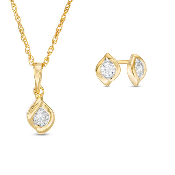 1 4 Ct T W Diamond Channel Set Solitaire Twist Flame Pendant And T W Diamond Channel Set Solitaire Twist Flame Pendant And Stud