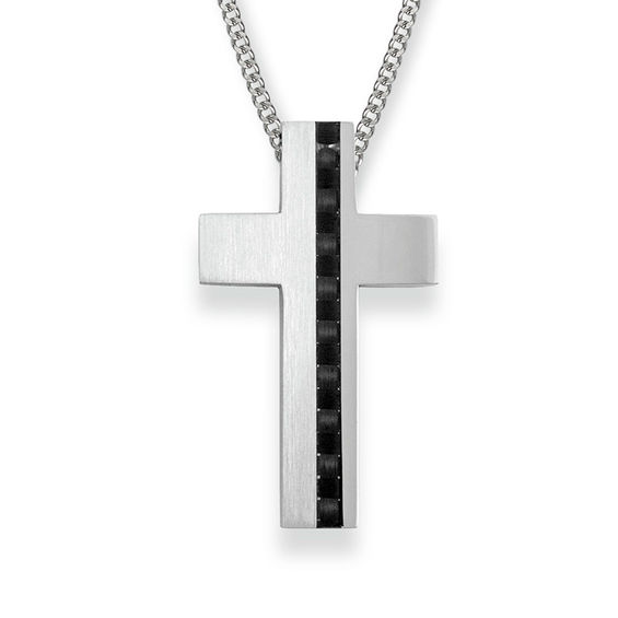 Stainless Steel Polished Solid Black Carbon Fiber Cross Crucifix Necklace Stainless Steel Polished Solid Black Carbon Fiber Cross Crucifix Necklace