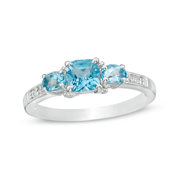 Blue Topaz and Diamond Accent Three Stone Ring in Sterling Silver