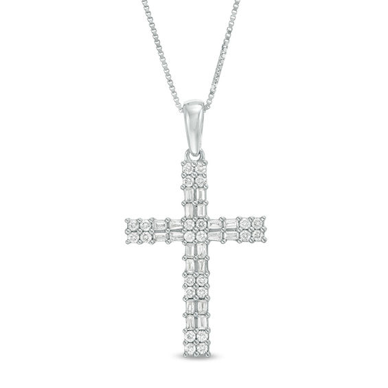 Round Natural Diamond Holly Cross Pendant Necklace With Chain In 10K Solid Gold