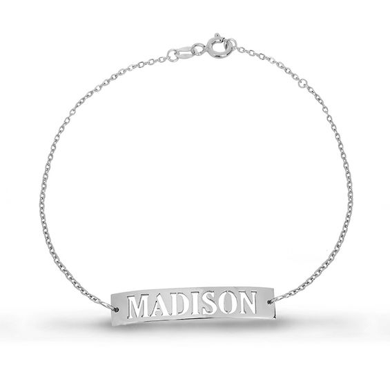 Cut Out Uppercase Name Bar Bracelet In Sterling Silver 1 Line Cut Out Uppercase Name Bar Bracelet In Sterling Silver 1 Line Personalized Bracelets Create Your Own Zales