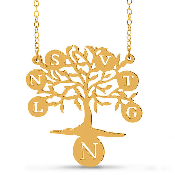 mother s cut out initial disc family tree necklace in sterling
