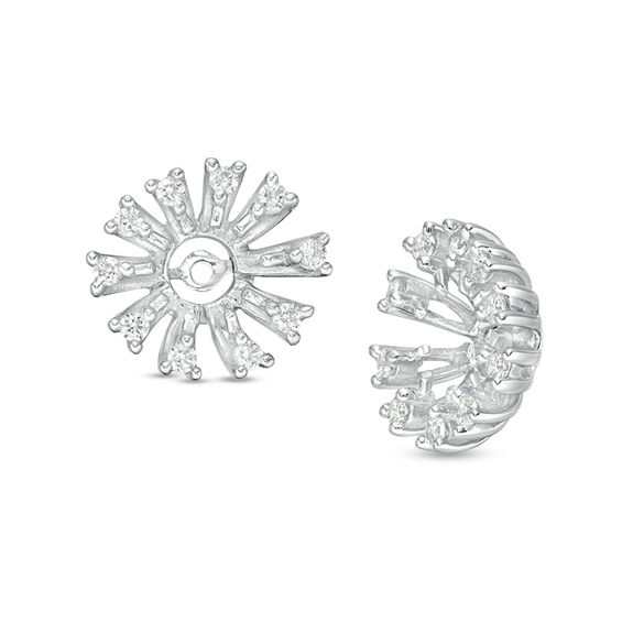 1 5 Ct T W Diamond Sunburst Frame Earring Jackets In 14k White T W Diamond Sunburst Frame Earring Jackets In 14k White Gold