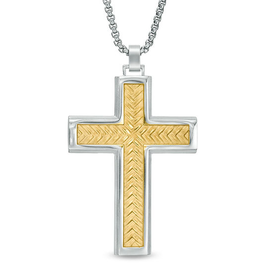 Men's Diamond-Cut Cross Pendant in Two 