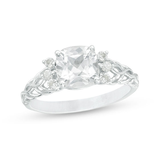 Sterling Silver Rhodium 7mm Cushion Gemstone & 2mm Round Created White Sapphire Ring Sterling Silver Rhodium 7mm Cushion Gemstone & 2mm Round Created White Sapphire Ring