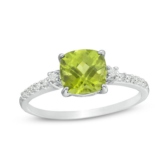 1.57 Ct Oval Green Peridot & Topaz Solitaire Engagement Ring 14K White Gold Over 