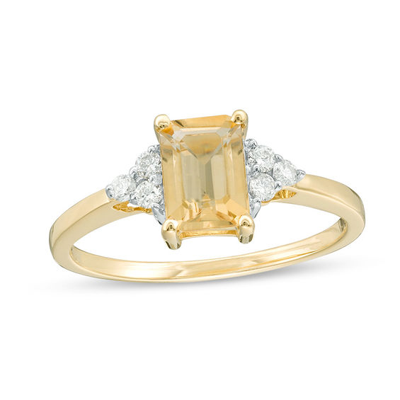Gem Stone King 10K White Gold Diamond Accent Oval Yellow Lemon Quartz Yellow Citrine 3-Stone Ring 1.90 Ct Available 5,6,7,8,9 
