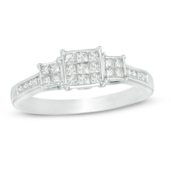 1/2 CT. T.W. Princess-Cut Multi-Diamond Three Stone Engagement Ring in  Sterling Silver