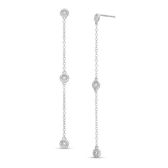 Sterling Silver Elegant Diamond Accent Briolette Long Chain Dangle Post Earrings