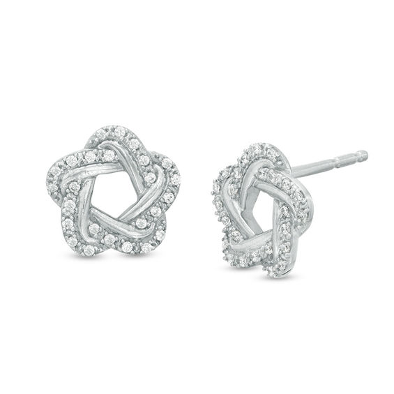 Diamond Love Knot Stud Earrings in 14K White Gold 1/8 CT T.W 