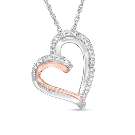 Diamond Accent Tilted Double Heart 