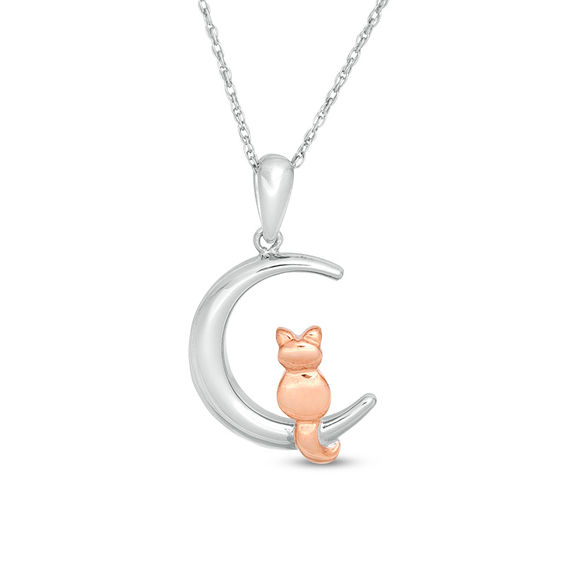 Sitting Cat on Crescent Moon Pendant in 