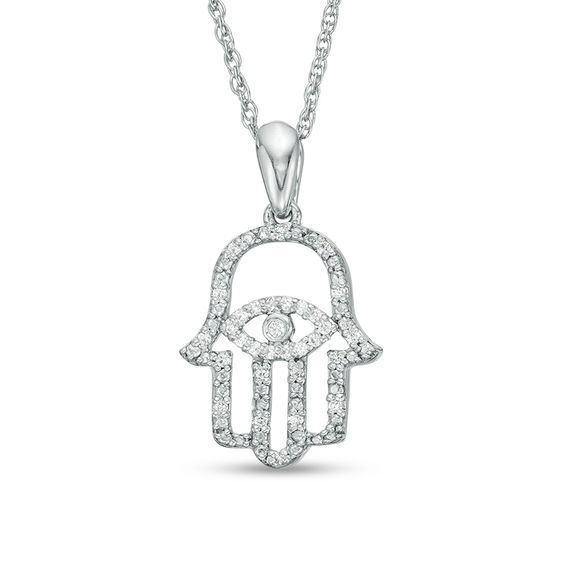 Diamond Hamsa 18" Necklace In Sterling Silver