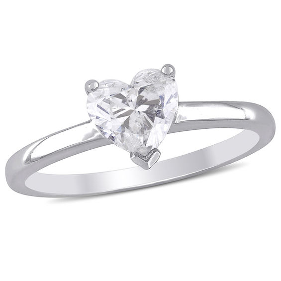 1 Ct Heart Shaped Diamond Solitaire Engagement Ring In 14k White Gold H I1 Zales