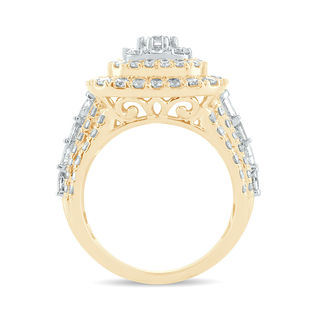 3 CT. TW Diamond Triple Cushion Frame Multi-Row Engagement Ring in 10K Gold