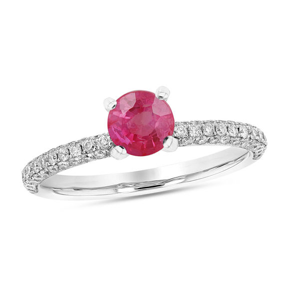 2.27 Ct Round Red Ruby & Diamond Solitaire Halo Wedding Ring 10k Yellow Gold Fn