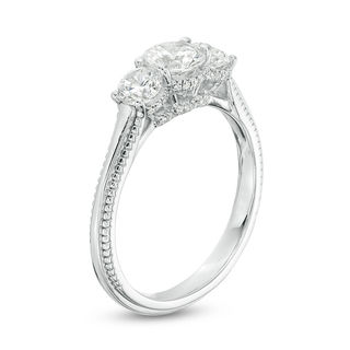 1 CT. TW Diamond Three Stone Vintage-Style Engagement Ring in 18K White Gold
