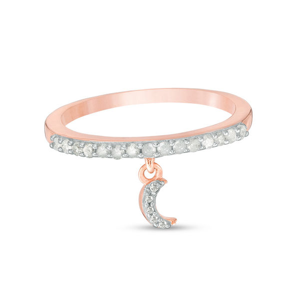 Solid 14K 18K gold moon ring rose gold diamond moon promise ring anniversary ring gift white gold moon ring statement ring