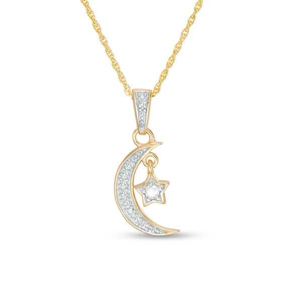 1/6 CT. T.W. Diamond Crescent Moon and Star Charm Pendant in Sterling  Silver with 14K Gold Plate