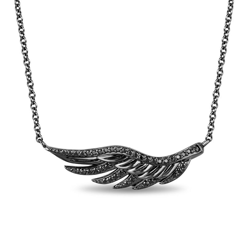Main Image 1 of Enchanted Disney Villains Maleficent 1/5 CT. T.W. Black Diamond Wing Necklace in Sterling Silver