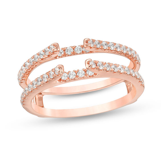 Gems and Jewels 14K Rose Gold Finish Combination Curved Style Cathedral Wedding Ring Guard Enhancer with CZ Yellow Sapphire 1.00 Ct