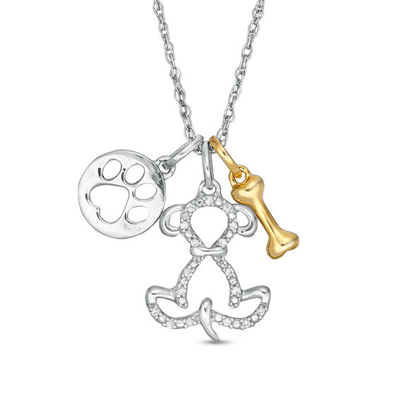Wishrocks Dancing Diamond Puppy Pendant Necklace in 14K White Gold Over Sterling Silver Wishrocks Dancing Diamond Puppy Pendant Necklace in 14K White Gold Over Sterling Silver