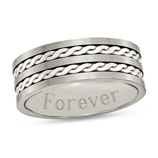 Men's 8.0mm Engravable Brushed Wedding Band in Titanium with 