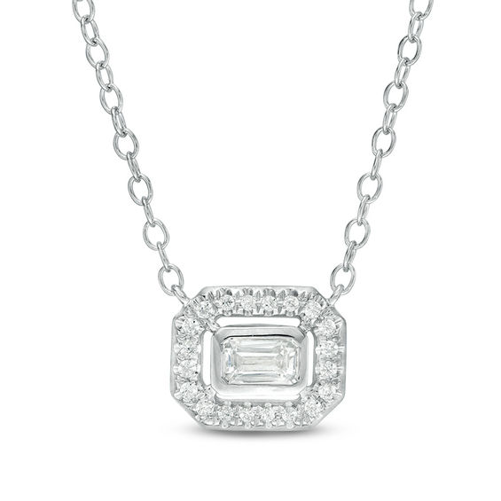 1 4 Ct T W Certified Emerald Cut Diamond Frame Necklace In 14k White Gold I I1 Zales - Emerald Cut Diamond Pendant Designs