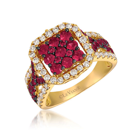 Le Vian Passion Ruby Square Composite And Creme Brulee Diamonds 3 4 Ct T W Diamond Frame Ring In 14k Honey Gold Zales zales
