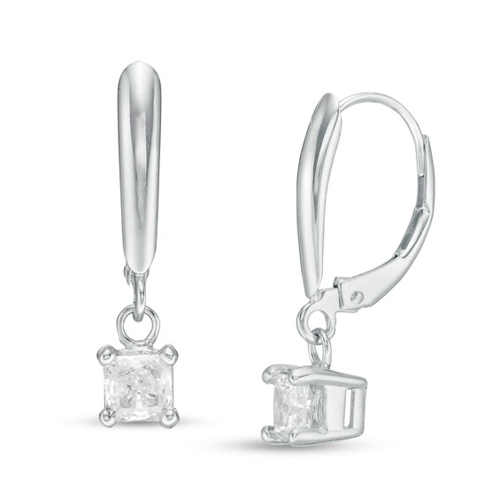 2 ct Princess Cut Aquamarine Lever Back Drop Earrings in 14k Rose Gold Over 2 ct Princess Cut Aquamarine Lever Back Drop Earrings in 14k Rose Gold Over