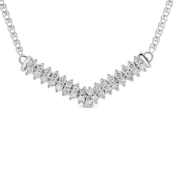 Topaz & Double Row Chevron Necklace 14K White Gold Over Sterling