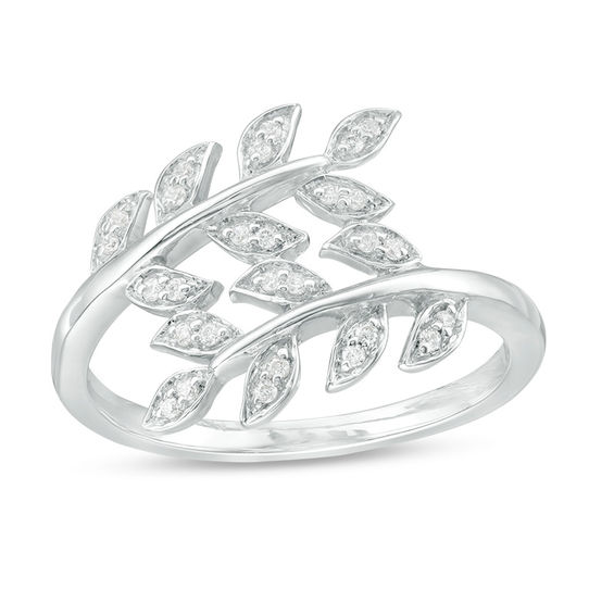 CloseoutWarehouse Round Clear Cubic Zirconia Wraparound Leaf Ring Sterling Silver