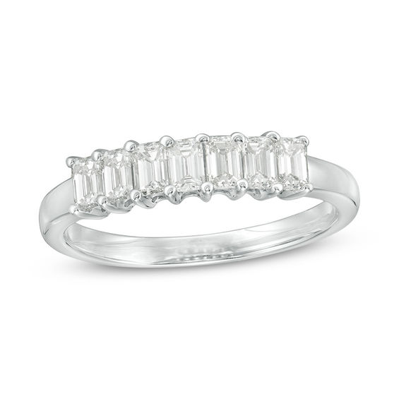 2 Ct Diamond & Emerald 14K White Gold Over Semi Eternity Anniversary Ring 2 Ct Diamond & Emerald 14K White Gold Over Semi Eternity Anniversary Ring