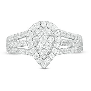 1 CT. TW Composite Pear-Shaped Diamond Multi-Row Engagement Ring in 10K White Gold