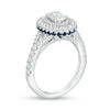 Thumbnail Image 1 of Vera Wang Love Collection 1-1/5 CT. T.W. Oval Diamond and Blue Sapphire Double Frame Engagement Ring in 14K White Gold