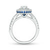 Thumbnail Image 2 of Vera Wang Love Collection 1-1/5 CT. T.W. Oval Diamond and Blue Sapphire Double Frame Engagement Ring in 14K White Gold