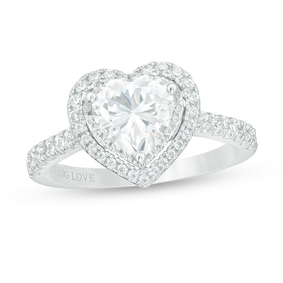 Love 14K White Gold Love Sterling Silver Heart Cut Diamond Engagement Ring Set 