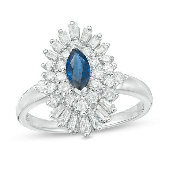 Details about   2 Marquise Baguette 3Stone Blue Sapphire CZ Engagement Ring 14k Rose Gold 