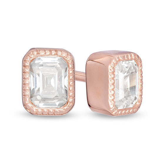 Details about   1 ct Emerald Cut Solitaire Studs Clear Gem 18k Rose Gold Earrings Screw back 