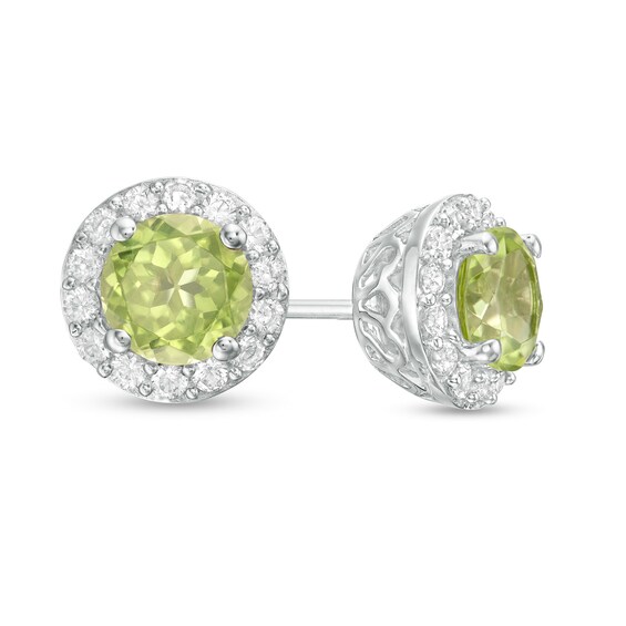 ART DECO SILVER REAL PERIDOT REAL DIAMOND PRINCESS STUD EARRINGS 925 STERLING
