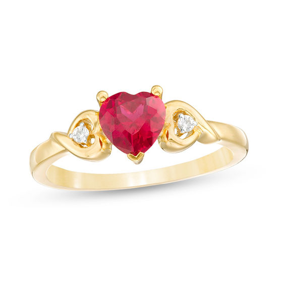 Wishrocks Heart Shaped Simulated Ruby & Diamond Accent Split Shank Heart Ring in 10K Gold 