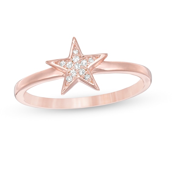 Moon and Star Ring Sterling Silver 925 Clear CZ Rose Gold Plate Face Height 9 mm