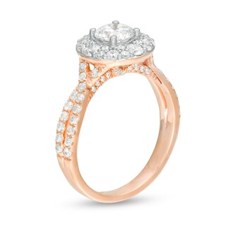 1-5/8 CT. TW Diamond Frame Twist Split Shank Engagement Ring in 14K Two-Tone Gold